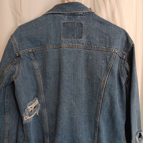 Levis Vintage Distressed Jean Jacket Mens Sz M Button Up Closure Harley Patch - Picture 8 of 12